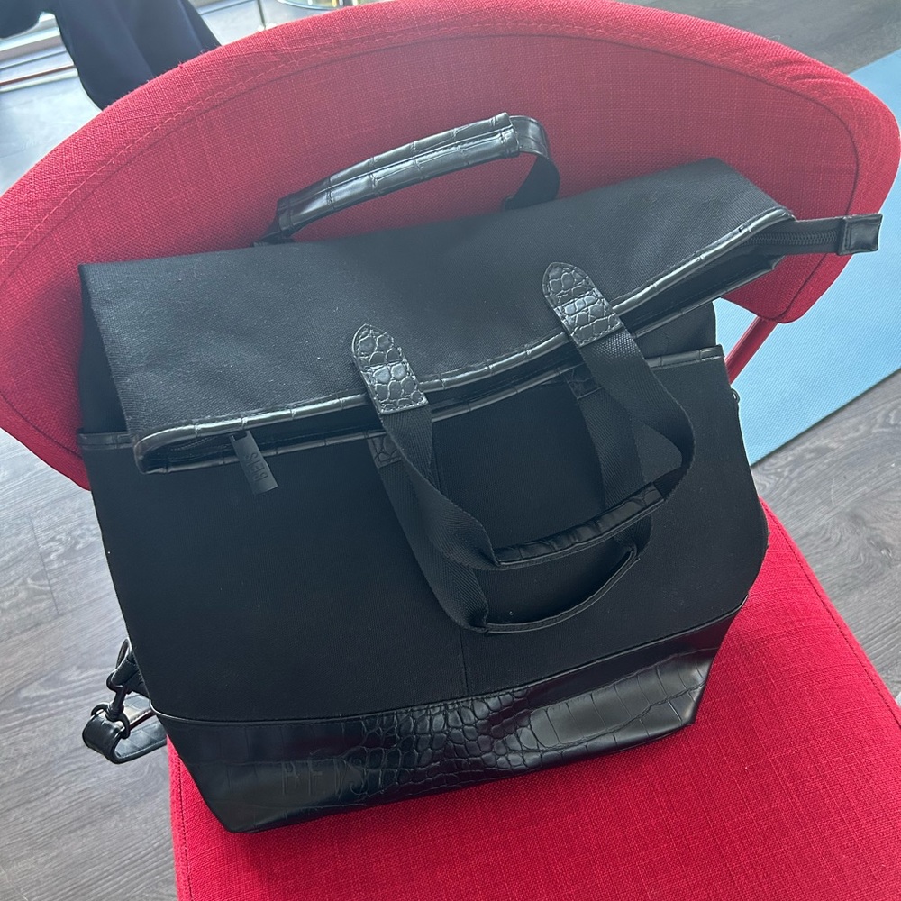 BEIS Black Backpack with Croc-Embossed Accents